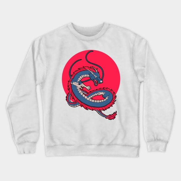 asian japanese dragon with red circle in background Crewneck Sweatshirt by Jan_Igy